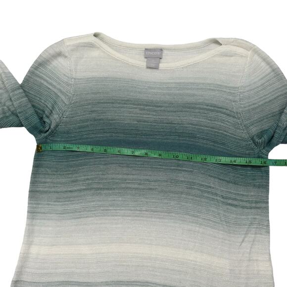 CHICOS Teal Ombre Stripe Cotton Rayon Knit Pullover Sweater Size Small (0) Light - Picture 8 of 10